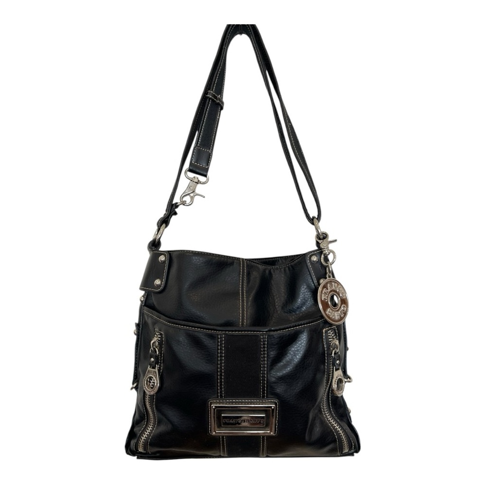 Franco Sarto black faux leather silver detail convertible shoulder crossbody bag